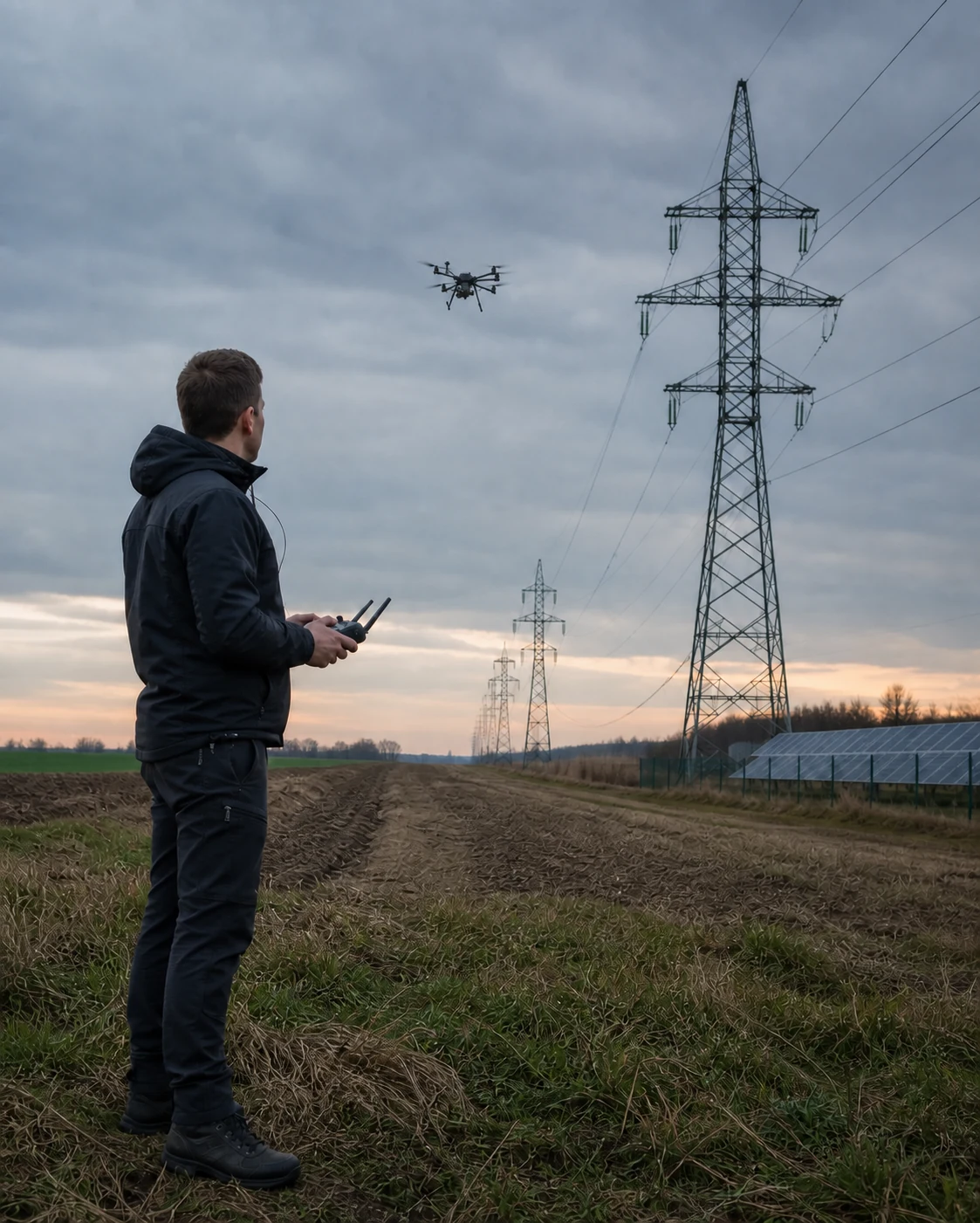 Operator conducting a civilian inspection mission near energy infrastructure