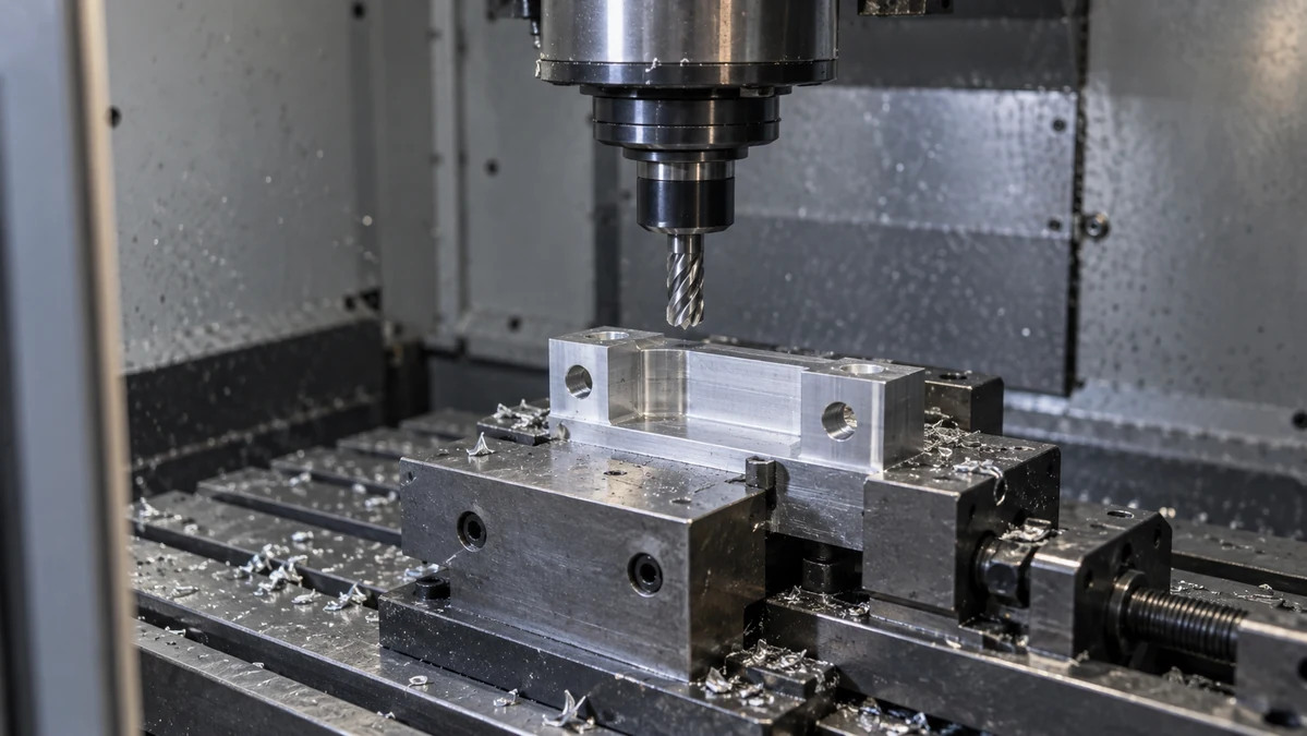 Machining an aluminium part on a CNC milling machine
