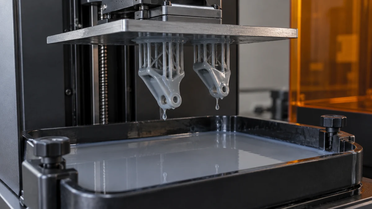 Parts on an SLA resin printer build platform